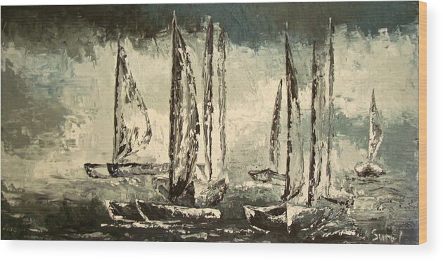 Sailboats Wood Print featuring the painting Sailboats by Sunel De Lange