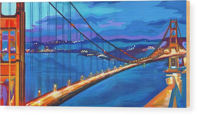 San Francisco Wood Print featuring the painting San Francisco Bay Blues by Tanya Filichkin