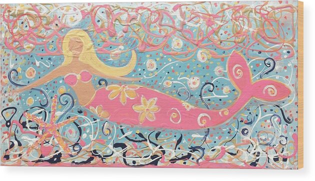 Mermaid Wood Print featuring the painting Sea Siren Blondie by Jacqui Hawk