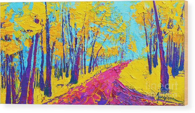 Enchanted Forest Collection - Modern Impressionist Landscape Art - Palette Knife Wood Print featuring the painting Searching Within 2 Enchanted Forest Series - Modern Impressionist Landscape Painting Palette Knife by Patricia Awapara