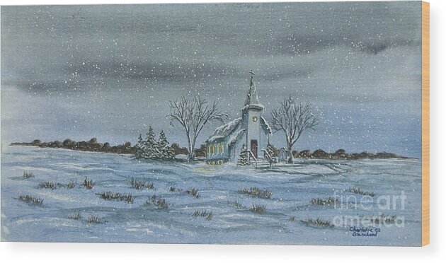 Winter Scene Paintings Wood Print featuring the painting Silent Night by Charlotte Blanchard