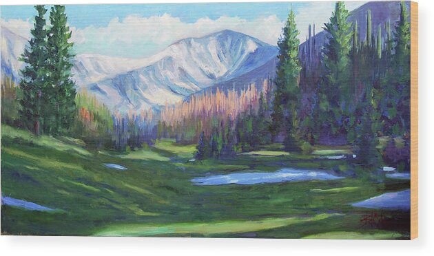 Rocky Mountains Wood Print featuring the painting Spring Colors in the Rockies by Billie Colson