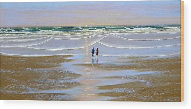 Beach Wood Print featuring the painting Sunset At The Beach by Frank Wilson