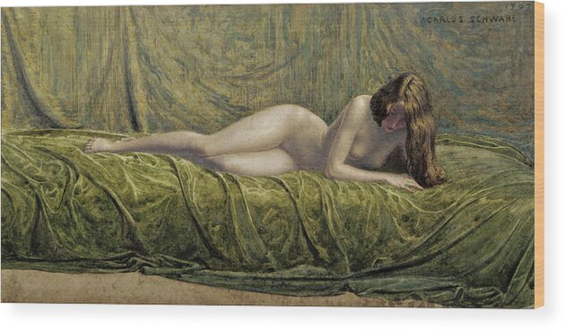Carlos Schwabe Wood Print featuring the drawing The Jade Ring by Carlos Schwabe