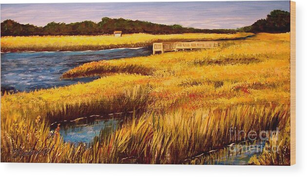 Beaches Wood Print featuring the painting The Marsh at Cherry Grove Myrtle Beach South Carolina by Pat Davidson