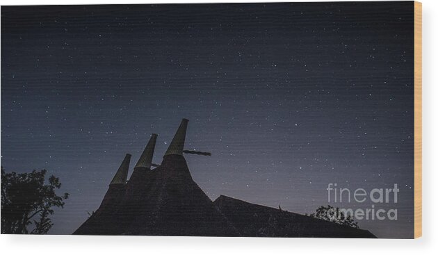 Astro Wood Print featuring the photograph The Night Sky, Great Dixter Oast and Barn by Perry Rodriguez