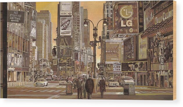 New York Wood Print featuring the painting Times Square by Guido Borelli