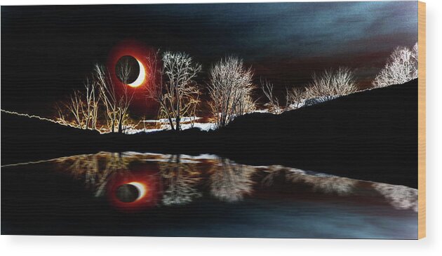 Tree Reflections Landscape-solar Eclipse Wood Print featuring the photograph Tree Reflections Landscape-solar eclipse 2017 by Mike Breau