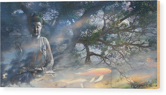 Buddha Wood Print featuring the mixed media Universal Flow by Christopher Beikmann
