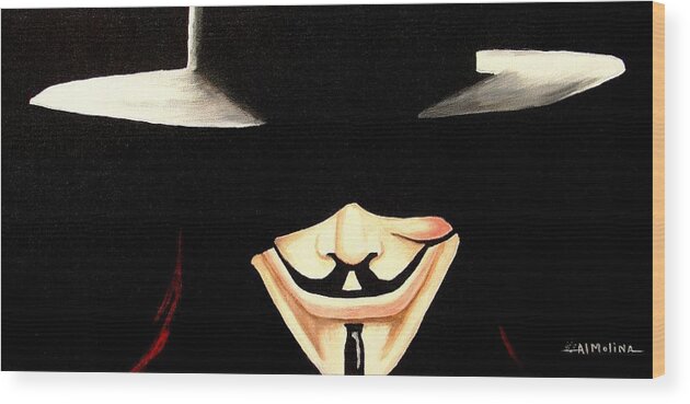 Movies Wood Print featuring the painting V for Vendetta by Al Molina