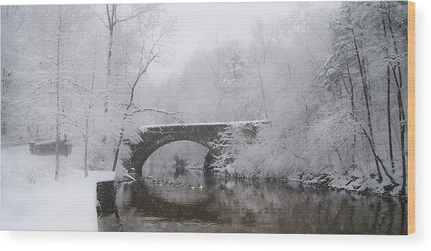 Valley Wood Print featuring the photograph Valley Green Bridge in the Snow by Bill Cannon