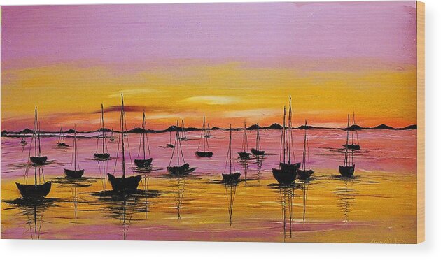  Wood Print featuring the painting Violet Pink Sky Sails #1 by James Dunbar