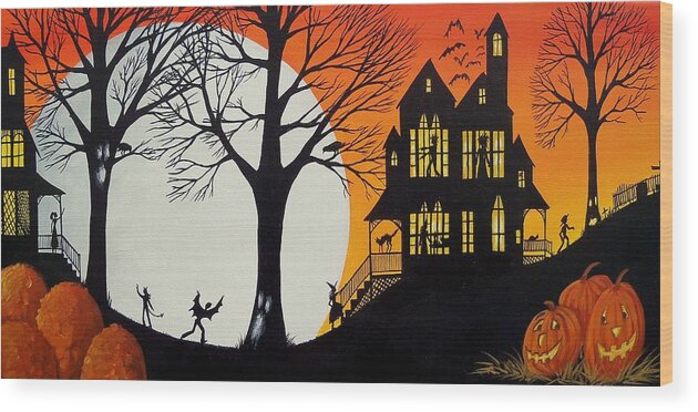 Art Wood Print featuring the painting Widow Martins Halloween Party silhouette by Debbie Criswell