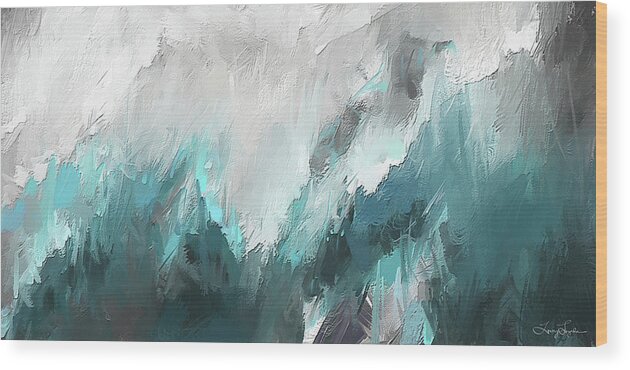 Ight Blue Wood Print featuring the painting Wintery Mountain- Turquoise and Gray modern Artwork by Lourry Legarde