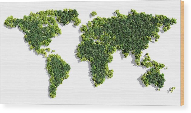 World Wood Print featuring the photograph World Map made of green trees by Johan Swanepoel