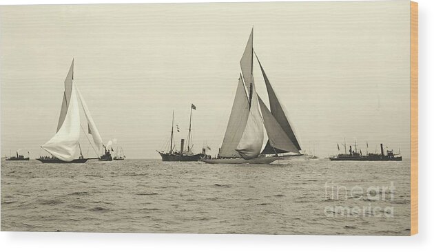 Yachts Valkyrie Ii And Vigilant Start Americas Cup Race 1893 Wood Print featuring the photograph Yachts Valkyrie II and Vigilant Start Americas Cup Race 1893 by Padre Art