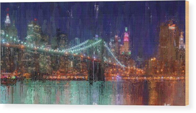 New York Panorama Wood Print featuring the painting New York Panorama - 30 #1 by AM FineArtPrints