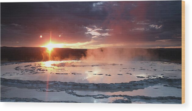 Sunset Wood Print featuring the photograph Sunset over Great Fountain Geyser #1 by Jean Clark