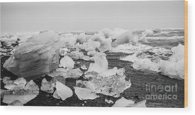 Arctic Wood Print featuring the photograph Giant ice blocks detached from icebergs on the coast of an Icelandic beach. #10 by Joaquin Corbalan