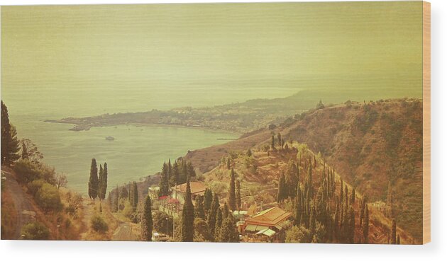 Panoramic Wood Print featuring the photograph Coastline Of Taormina And Giardini Naxos by Tjarko Evenboer / The Netherlands