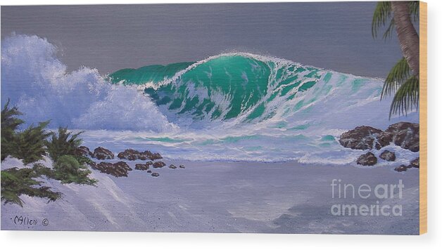 Tropical Scenes Wood Print featuring the painting Emerald Night by Michael Allen