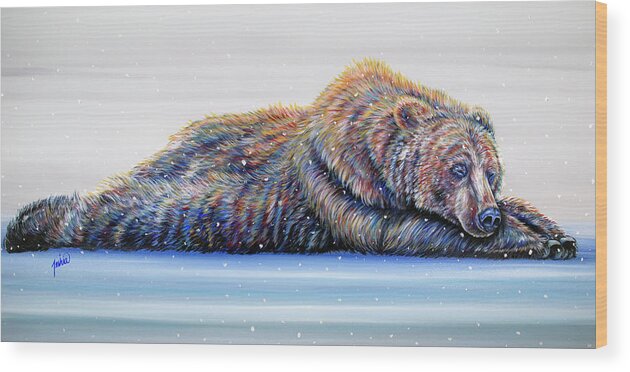 Bear Wood Print featuring the painting Glacier Griz by Teshia Art