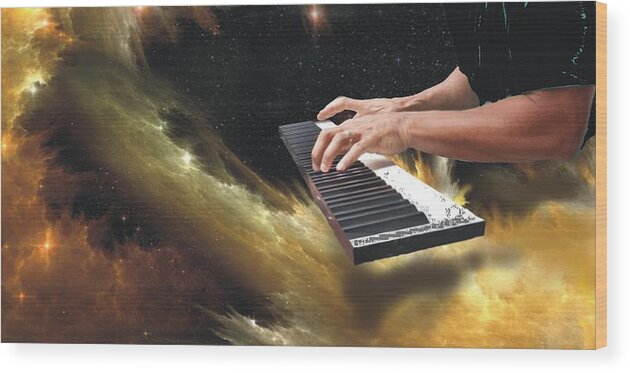Music Wood Print featuring the digital art Keyboard nebula by Ric Rice