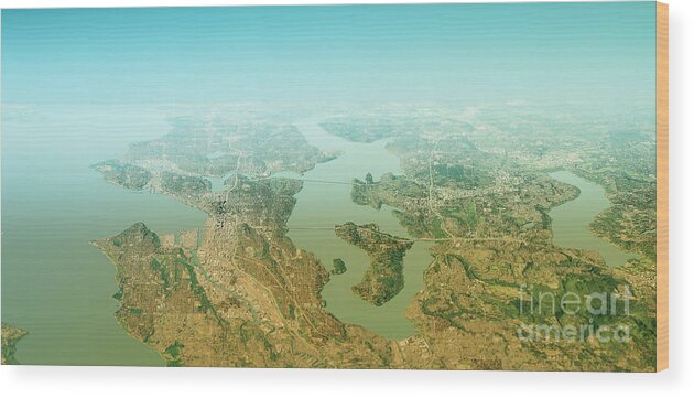 Lake Washington Wood Print featuring the digital art Lake Washington 3D Render Topographic Map Horizon by Frank Ramspott