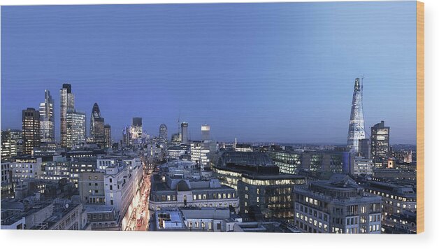 Financial Building Wood Print featuring the photograph London City Lights by Imagegap