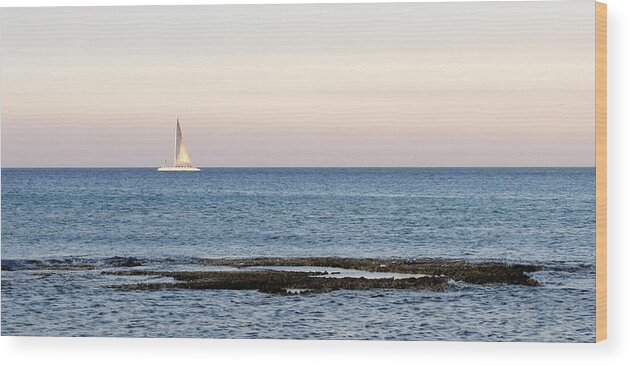 Sea Wood Print featuring the photograph Sailing boat in the Calm Ocean by Michalakis Ppalis