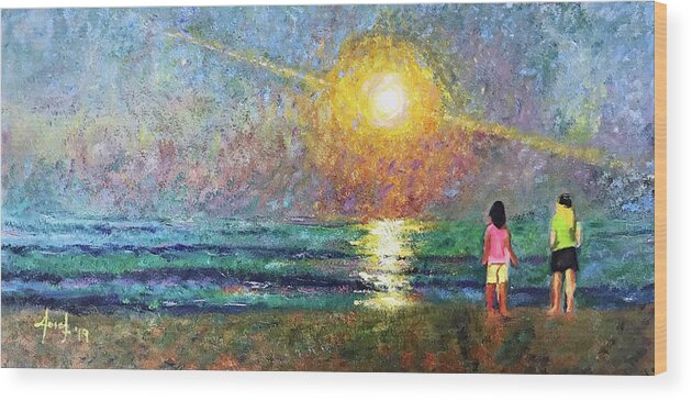 Beach Wood Print featuring the painting Summer Nights by Josef Kelly