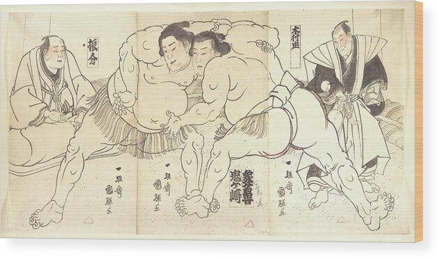 People Wood Print featuring the drawing Sumo Wrestling by Heritage Images