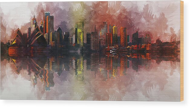  Wood Print featuring the painting Sydney Australia by Ian Mitchell