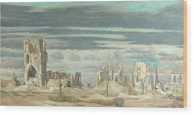 Ruins Wood Print featuring the painting The Cloth Hall, Ypres by William Rothenstein