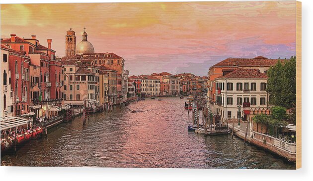 Grand Canal Wood Print featuring the photograph The Grand Canal in Venice at Sunset by Robert Blandy Jr