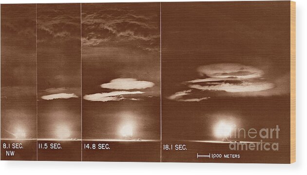 The Gadget Wood Print featuring the photograph Trinity Test Atom Bomb Sequence After Detonation by Los Alamos National Laboratory/science Photo Library