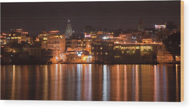 Tranquility Wood Print featuring the photograph View Of Udaipur City Night View by Milind Torney