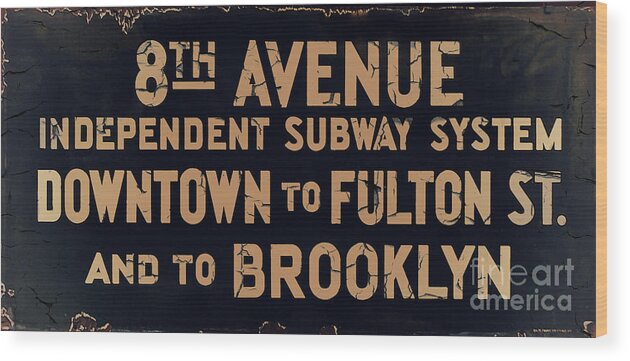 Brooklyn Wood Print featuring the painting Vintage Brooklyn Subway Sign by Mindy Sommers