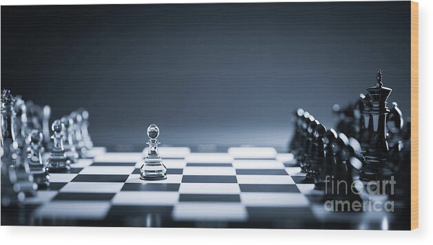 Chess Wood Print featuring the photograph Chess game. Strategic desicion making. Plan and competition #13 by Michal Bednarek