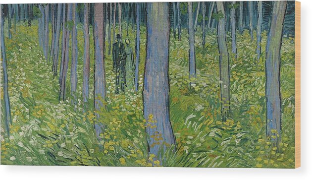 Undergrowth Wood Print featuring the painting Undergrowth with Two Figures #16 by Vincent van Gogh