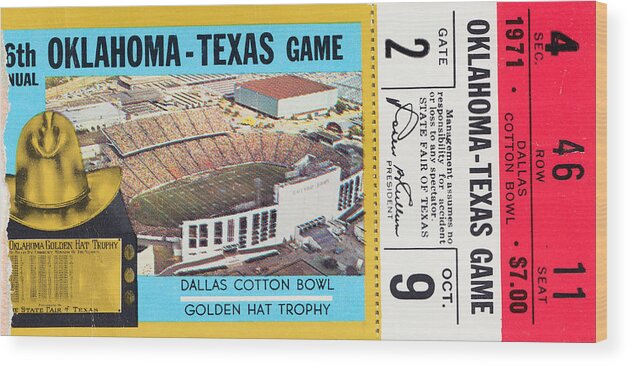 Oklahoma Football Wood Print featuring the mixed media 1971 Oklahoma vs. Texas by Row One Brand