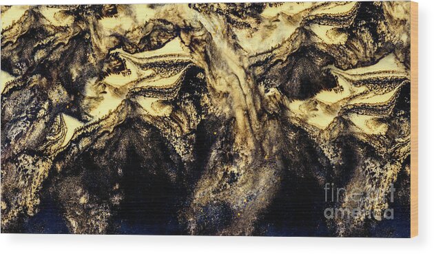 Marble Wood Print featuring the painting Abstract golden and black paint by Jelena Jovanovic