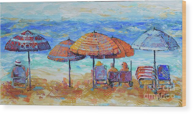  Wood Print featuring the painting Beach Umbrellas by Jyotika Shroff