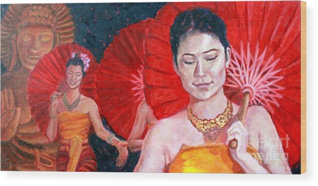 Thailand Wood Print featuring the painting Behind Thai Smiles by Janet McDonald