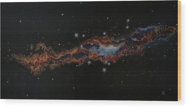 Capricorn Wood Print featuring the painting Capricorn constellation by Neslihan Ergul Colley
