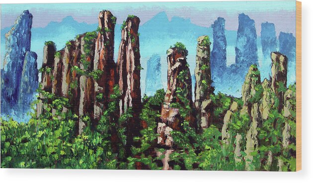 China Mountains Wood Print featuring the painting China Mountains 40 by John Lautermilch