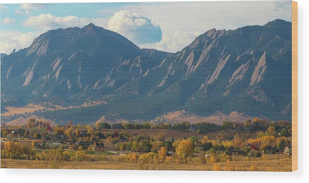 Flatiron Wood Print featuring the photograph Colorado Colorful Flatirons Panoramic View by James BO Insogna