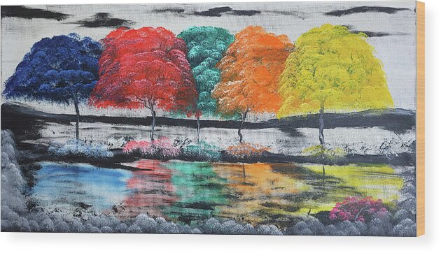Colour Wood Print featuring the painting Colourful Trees To Brighten The Landscape by Russell Collins