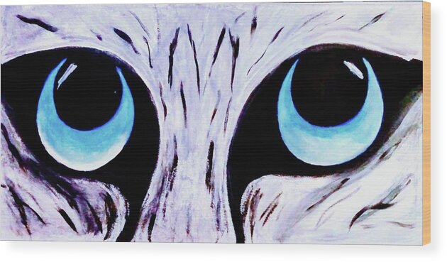  Wood Print featuring the painting Contest Cat Eyes by Anna Adams