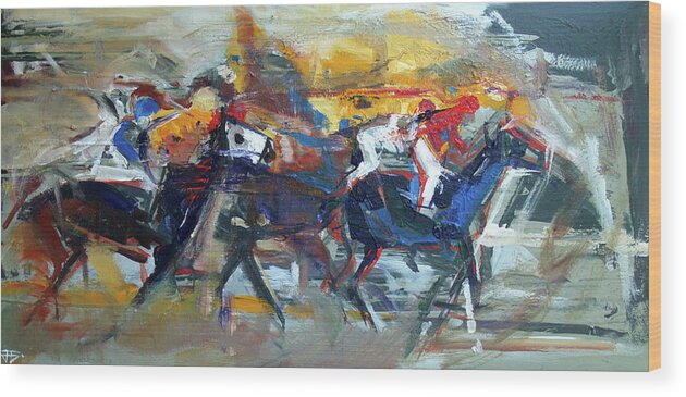 Kentucky Horse Racing Wood Print featuring the painting Controlled Chaos by John Gholson